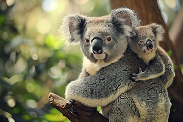 Naklejka premium Mother and baby koala hug each other