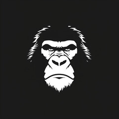 Gorilla minimalist logo design. Illustration of gorilla face with black and white colors.
