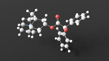 trospium molecular structure, carboxylic ester, ball and stick 3d model, structural chemical formula with colored atoms