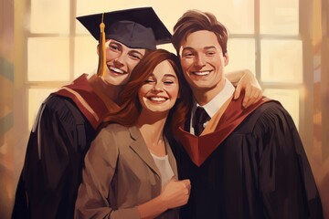 Fototapeta premium a mother with her son wearing graduation clothes