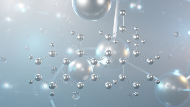 warfarin molecular structure, 3d model molecule, anticoagulant, structural chemical formula view from a microscope