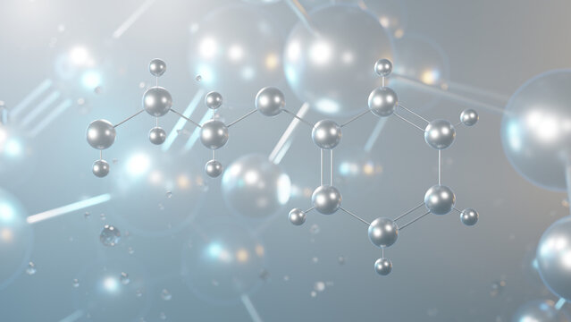 phenoxyethanol molecular structure, 3d model molecule, primary alcohols, structural chemical formula view from a microscope