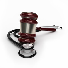 Stethoscope and gavel render (isolated on white and clipping path)

