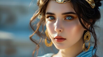 Naklejka premium Woman in the Goddess Ancient Greece Beauty Style - Beautiful Goddess Girl Background created with Generative AI Technology