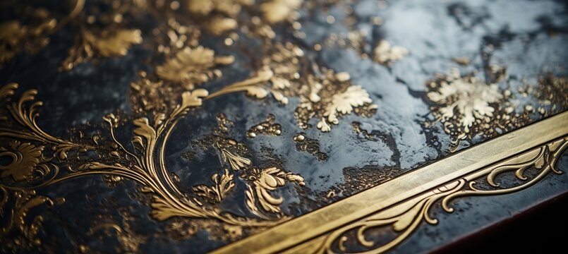 Close up of antique book s marbled endpapers with intricate swirling patterns and aged textures
