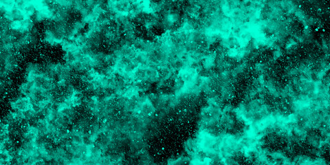 Fototapeta na wymiar Abstract dynamic particles with soft blue clouds on dark background. Defocused Lights and Dust Particles. Watercolor wash aqua painted texture grungy design.
