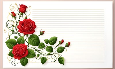 Beautiful rose vines on white paper, Valentines Day background