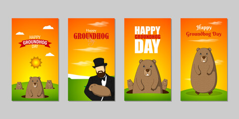 Fototapeta premium Vector illustration of Happy Groundhog Day social media feed set template