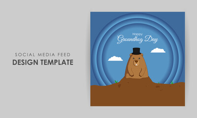 Vector illustration of Happy Groundhog Day social media feed template