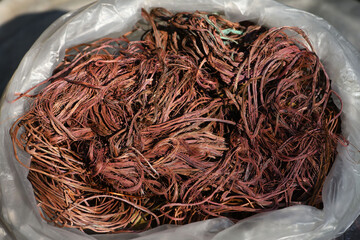 Electrical copper wire  in plastic bag for recycling .  old scrap copper wire for recycling.