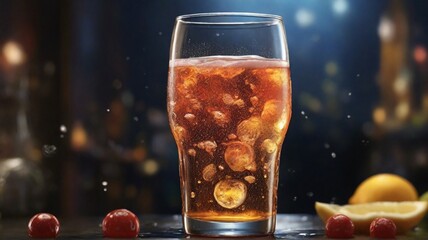 Highlight the ultra-realistic effervescence and sparkling bubbles in a carbonated beverage, creating a visually enticing and realistic depiction. - Generative AI - obrazy, fototapety, plakaty