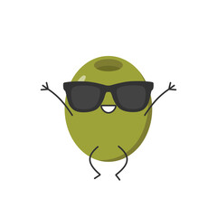 Olives character cartoon jumping greeting smiling face happy joy cute emotions vector illustration.