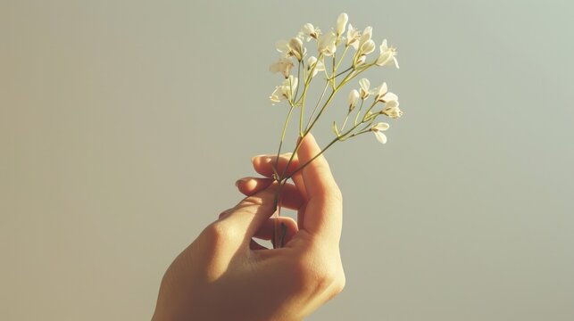 Hand holding a delicate flower generative ai