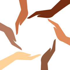 Human hands of different nationalities. Vector illustration. Flat style.