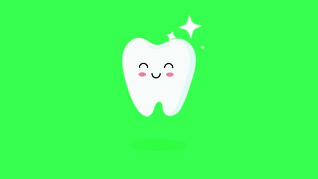 tooth icon, sparkling clean teeth, animated healthy teeth with happy smiling face emoticons, animated healthy teeth icon, green screen alpha looping