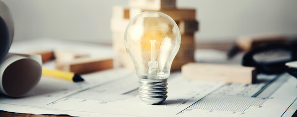 light bulb with wooden cubes
