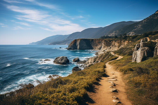 A scenic hike along a coastal trail, offering breathtaking views of rugged cliffs and the vast expanse of the ocean.
