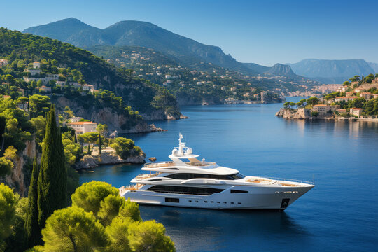 A luxury yacht charter along the French Riviera, providing a glamorous and scenic exploration of the Mediterranean coastline.