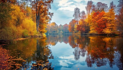Obraz premium autumn trees reflected in water