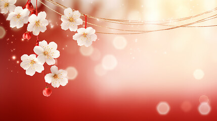 Red and white beautiful martisor spring flowers background with copy space