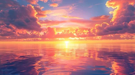 Foto op Plexiglas sunset over the ocean. Manga style clouds generative ai © ThisDesign