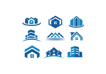 collection of house buildings vector icon, logo, illustration, white background