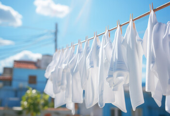 Laundry hanging in the cool sky