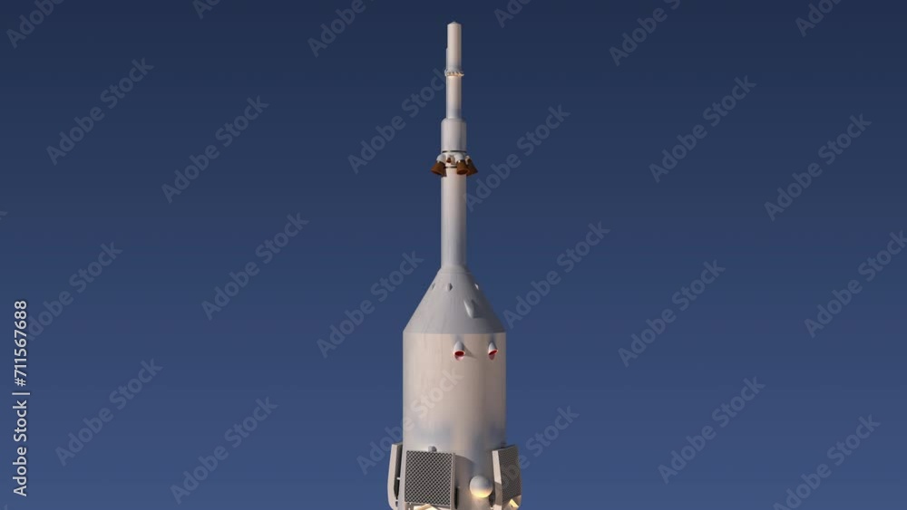 Wall mural start of a spaceship launch vehicle with astronauts on board. 3d animation. 4k.