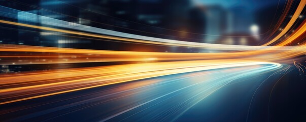 Blurred traffic curve background banner at night line