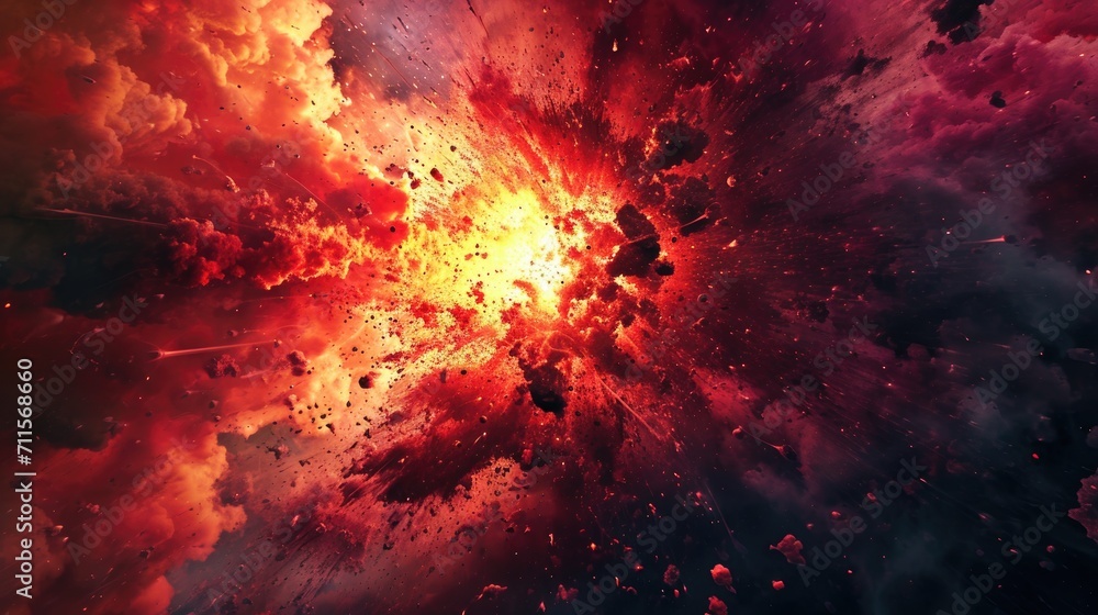 Poster fiery explosion in space, computer generated abstract background