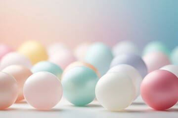 There are many beautiful balls of the same size on a light background. copy space
