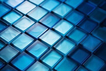 mosaic of square pieces of ceramic tiles in blue shades.