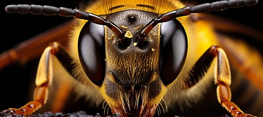 Bumblebee s compound eye  intricate facets and hexagonal arrangement in extreme close up - obrazy, fototapety, plakaty