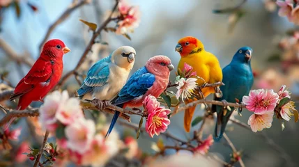 Foto op Plexiglas  A Flock of Colorful Birds Taking Refuge - AI Generative © hani