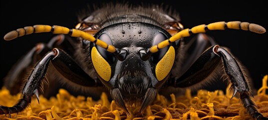 Bumblebee s compound eye  intricate facets and hexagonal arrangement in extreme close up
