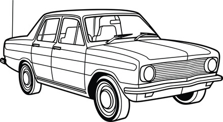 Classic Car coloring page, black and white outline of a classic retro car, vector illustration of a car