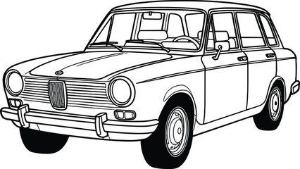 Classic Car coloring page, black and white outline of a classic retro car, vector illustration of a car