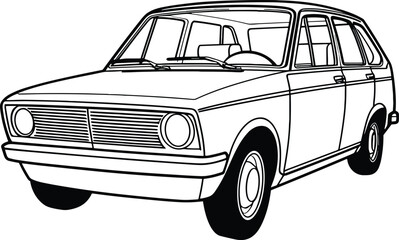 Classic Car coloring page, black and white outline of a classic retro car, vector illustration of a car