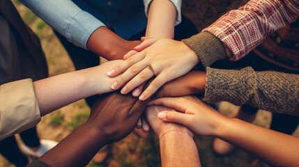 Group of diverse hands, multi ethnic and diversity concept