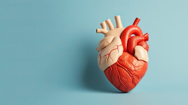 Detailed 3d human heart model on gradient beige background for medical education and illustrations