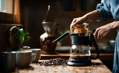 Fototapeta na wymiar Coffee made with a modern espresso machine.
