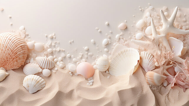 sand and seashells background pastel color palette