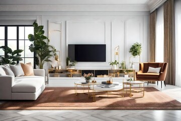 Fashionable living room interior. white background