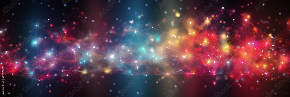 Poster particle filled space background with data networks in an astronomical themecopy space for text.