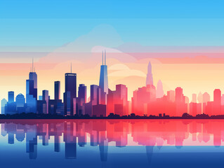 Vibrant Gradient Silhouette of the Modern City, Skyline Illustration