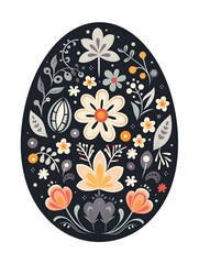 Cartoon Style Easter Egg in black Colors on a white Background. Easter Illustration with Copy Space