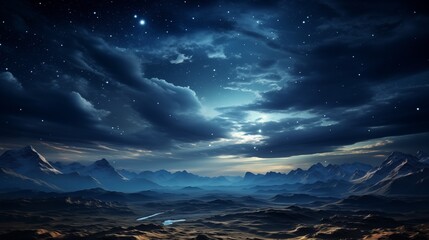 Desert at Night with Clouds and Stars at Sky Background. Generative AI - obrazy, fototapety, plakaty