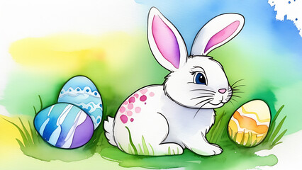 Easter bunny illustration watercolor postcard