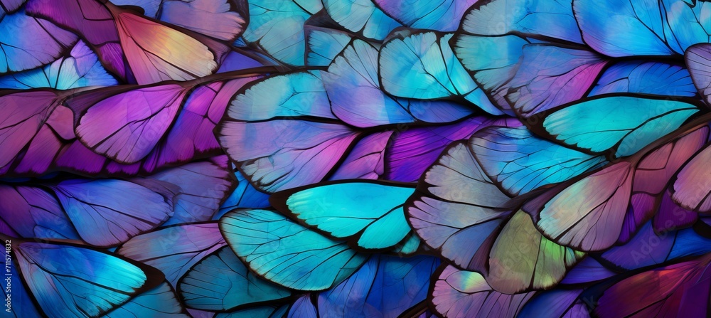 Poster close up of delicate butterfly scales showcasing mesmerizing iridescent hues and intricate patterns