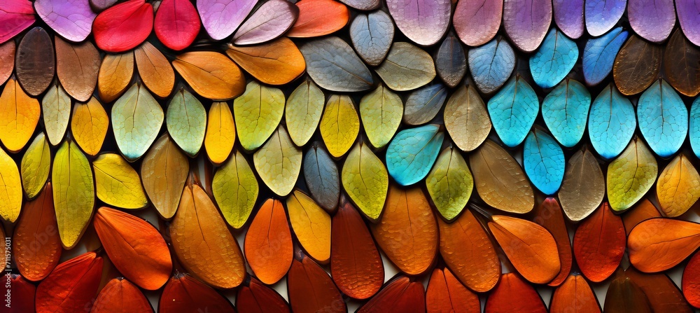 Poster close up macro shot of delicate butterfly scales, emphasizing iridescent hues and intricate patterns